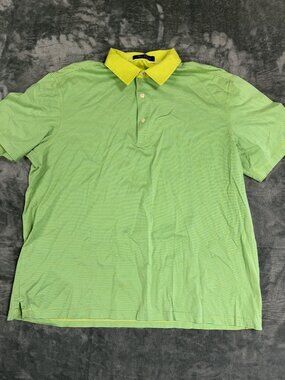 Alan Flusser Mens Large Striped Polo Shirt Green Neon Cotton
